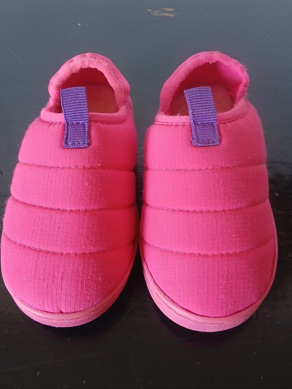 Kids Quilted Slip-On Slippers in Bright Pink.